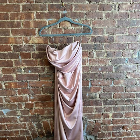 House of CB Champagne Satin Strapless Gown Size Small - Picture 3 of 8